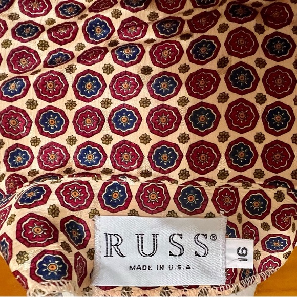 Russ Womens Size 16 Vintage Blouse Blue Red Long Sleeve Buttons Accesso - Picture 4 of 4
